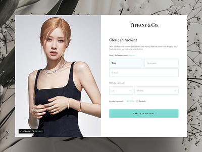 Tiffany Sign Up Page : 001 #DailyUI challenge dailyui jewelry signup tiffany ui web webdesign