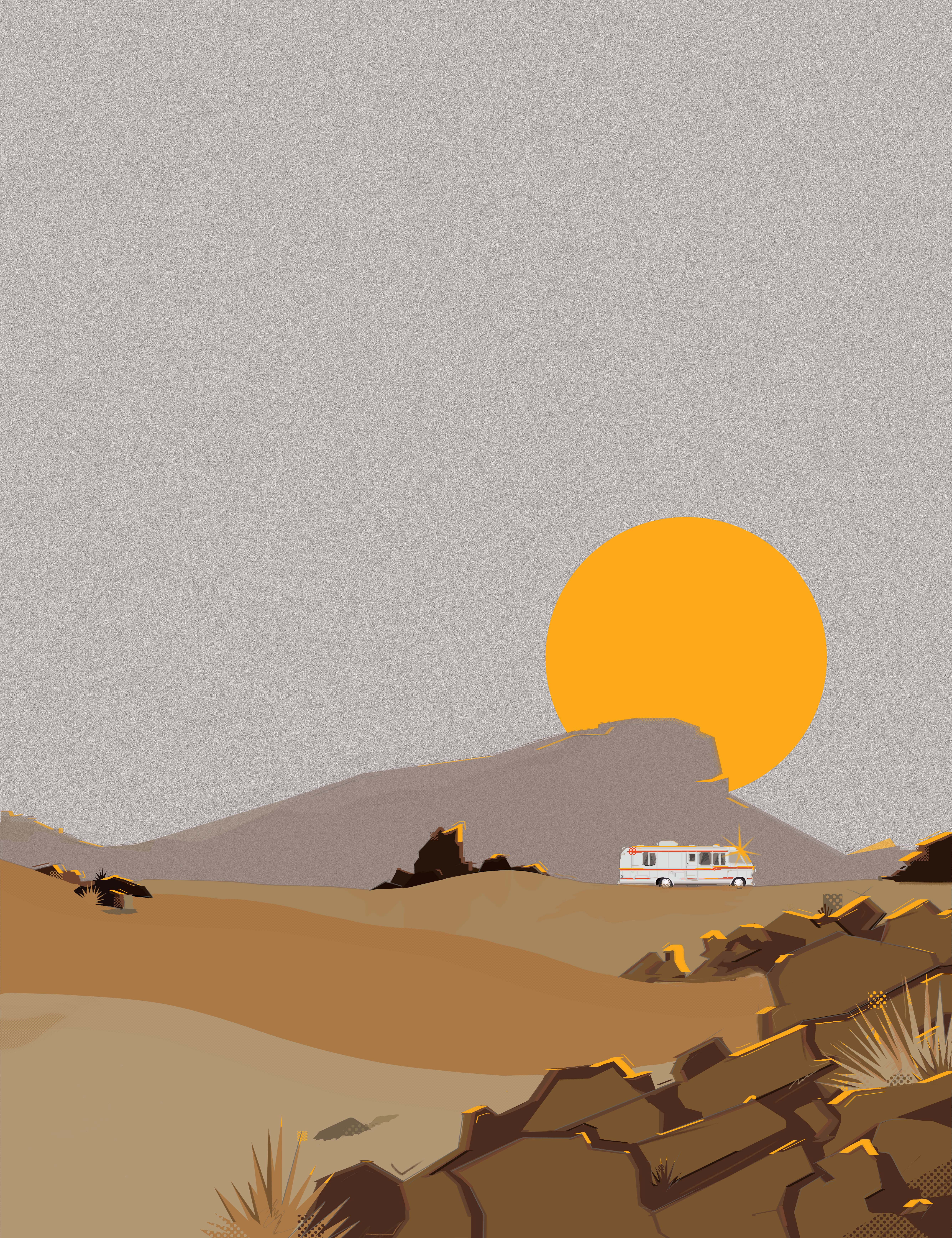 Sandy Horizons 2d adobe illustrator adobe photoshop airstream motorhome artwork bold camper van defined desert digital painting dribdrab hard line illustration minimal poster retro sand sand dunes sandy horizons sunset