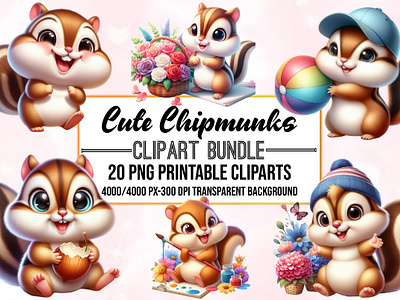 Cute Chipmunks Clipart Bundle chair