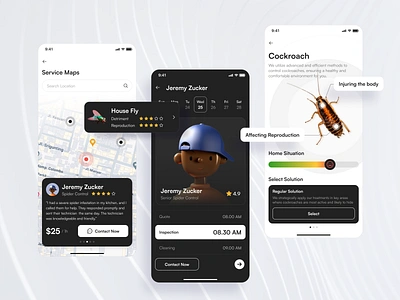 KURINA - Insect Exterminator Mobile App app branding dashboard design exterminator fly house control insect insect free living mobile pest services spider ui ux