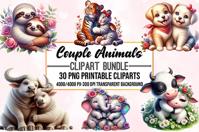 Romantic Couple Animals Clipart Bundle looking