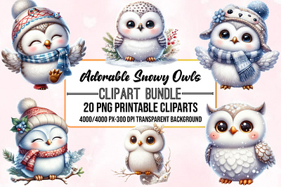 Watercolor Adorable Snowy Owls Clipart aspirations