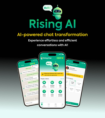 Rising AI Mobile App Design ai chat app mobile app mobile design modern ui ui user interface