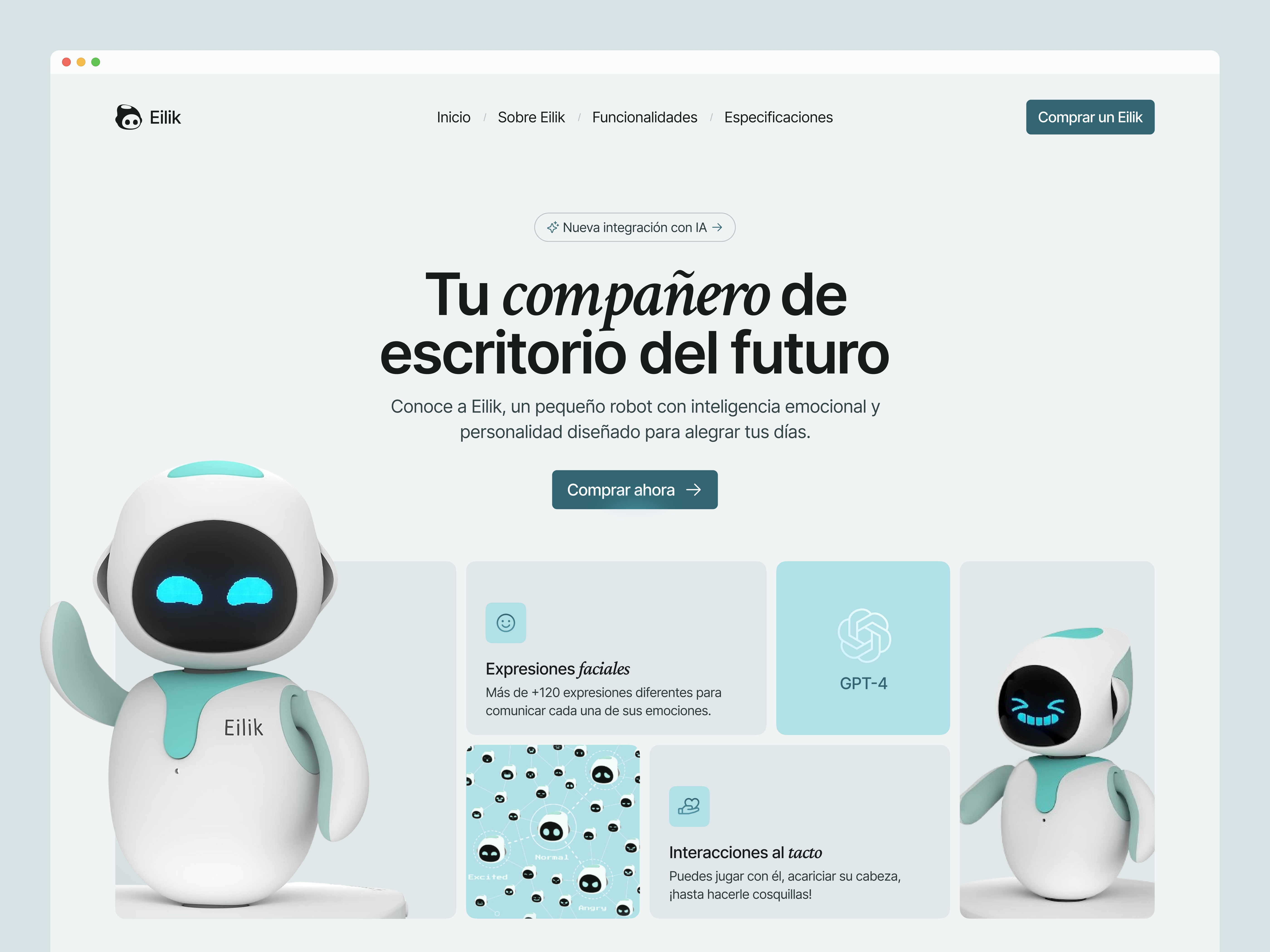 Eilik — Landing Page Concept bento grid bento grid layout companion bot dailyui dailyui003 dailyuichallenge eilik hero landing page hero section landing page robot robotic service design club ui ui camp ui camp s24 ui design web design