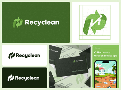 Recyclean: Visual & Branding Identity 🌱 app branding clean design environment game gamification graphic design green illustration landing page logo management mobile mockup nature orely recycle ui waste