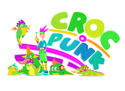 CROC o PUNK 2d adobe illustrator crocs design dragon font illustration punk reptiles vector vivid colors