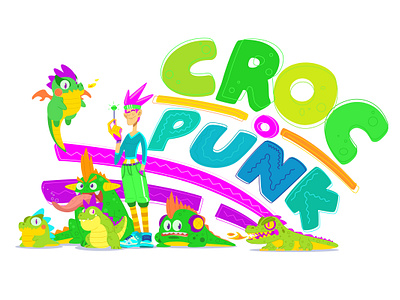 CROC o PUNK 2d adobe illustrator crocs design dragon font illustration punk reptiles vector vivid colors