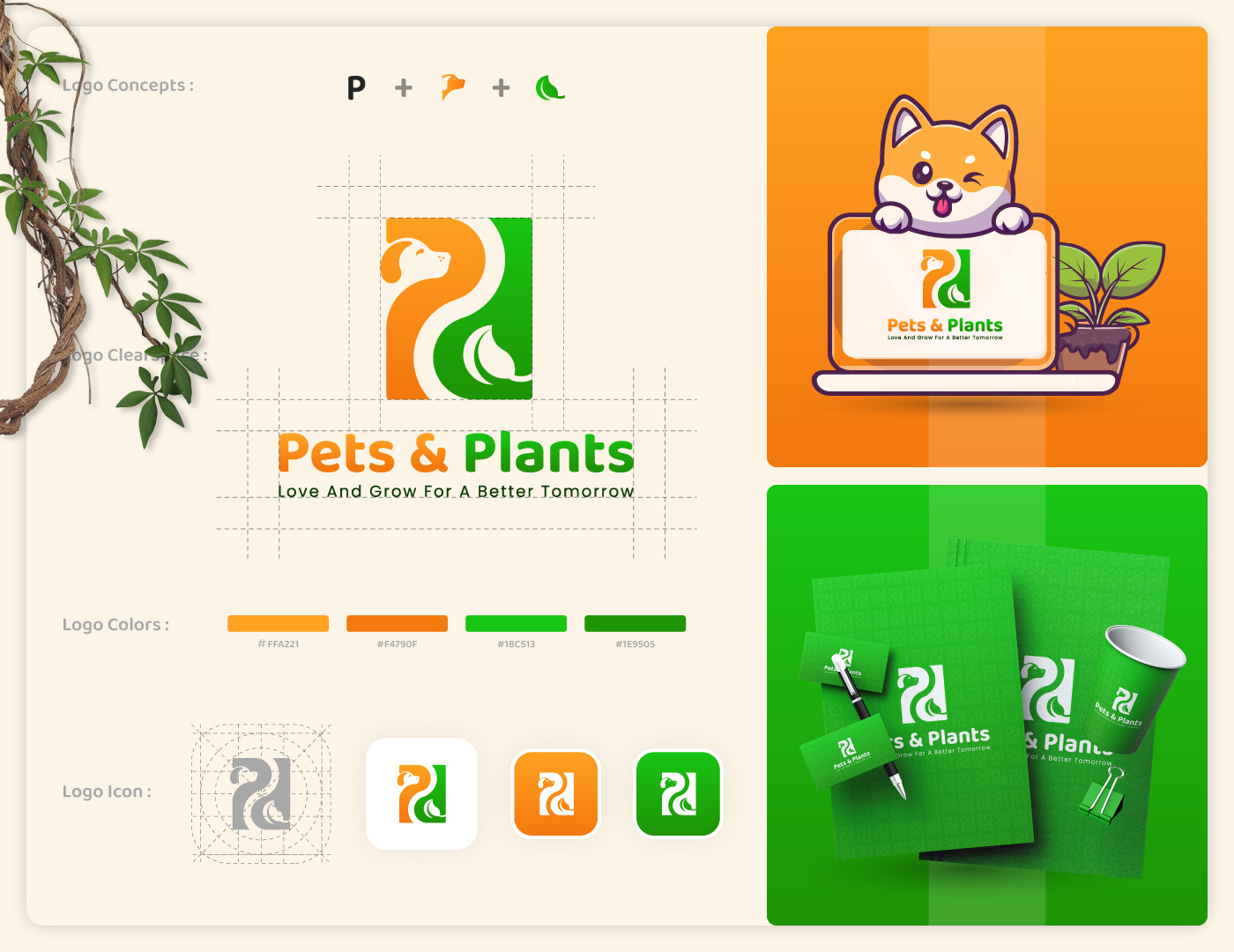 Letter P Pets and Plants Logo Design Brand Identity animal app logo brand identity branddesign branding letter logo letter p logo logo mark modern logo nursery p logo pet and plant pet logo petcare pets plant logo plantcare plants pp logo visual identity