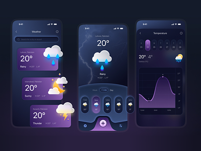Weather App UI Design app design app ui design clean dark ui figma figma design mobile mobile app modern neumorphism trending design ui ui design uix design weather app