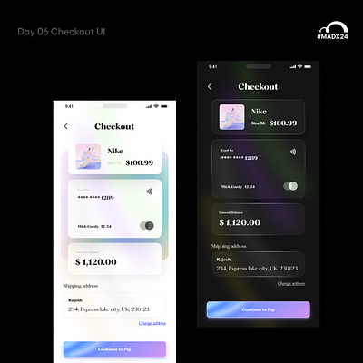 Day 06 - Checkout Page UI checkout darktheme design designer fintech lighttheme minimal payment product productdesigner ui uichallenge