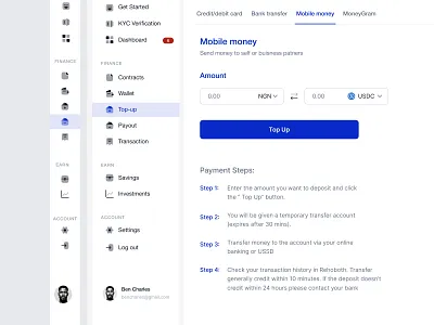 Wallet Top-up dashboard fintech saas ui web3