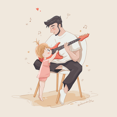 When dad is a musician character color cute dad daughter family father girl guitar guitarist illustration love mood music