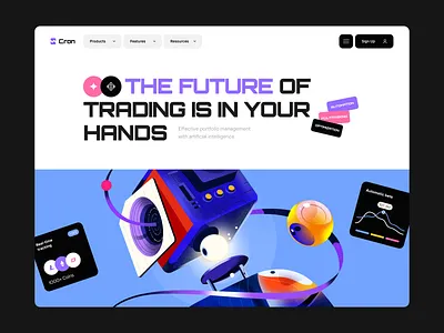 Cron - Landing page design for the trading platform with AI blockchain crypto design header illustration landing landing page promotional landing trading ui ux web design website