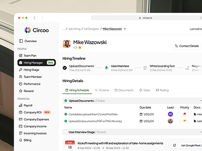 Circoo - Human Resouce SaaS admin dashboard analytics b2b clean crm dashboard hiring hr human resource list product design saas saas website stats task ui user interface ux web design website