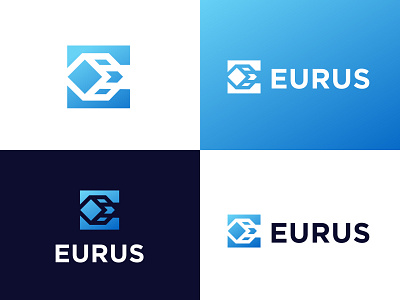 EURUS bet blue coin cube design e eu europe ice logo rus x