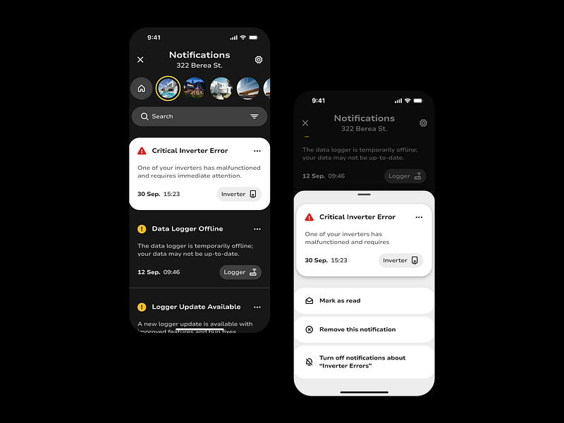 Reducing Solar System Risks with Smart Notifications alert app dashboard design digital electricity energy ios maintenance mobile monitor notification risk solar ui ui design uiux ux ux design