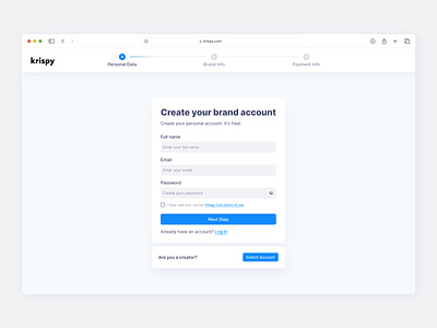 Krispy. Creating account step account account creation app design create account design desktop app email log in password personal data product design regestration reset password sign up ui userexperience userinterface ux web design web platform
