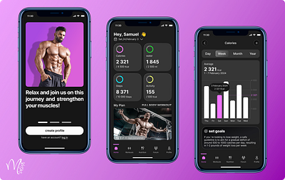 Mobile application for managing exercise in the gym graphic design ui