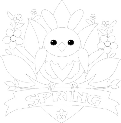 Spring Coloring Page with flower and bird animation branding graphic design logo