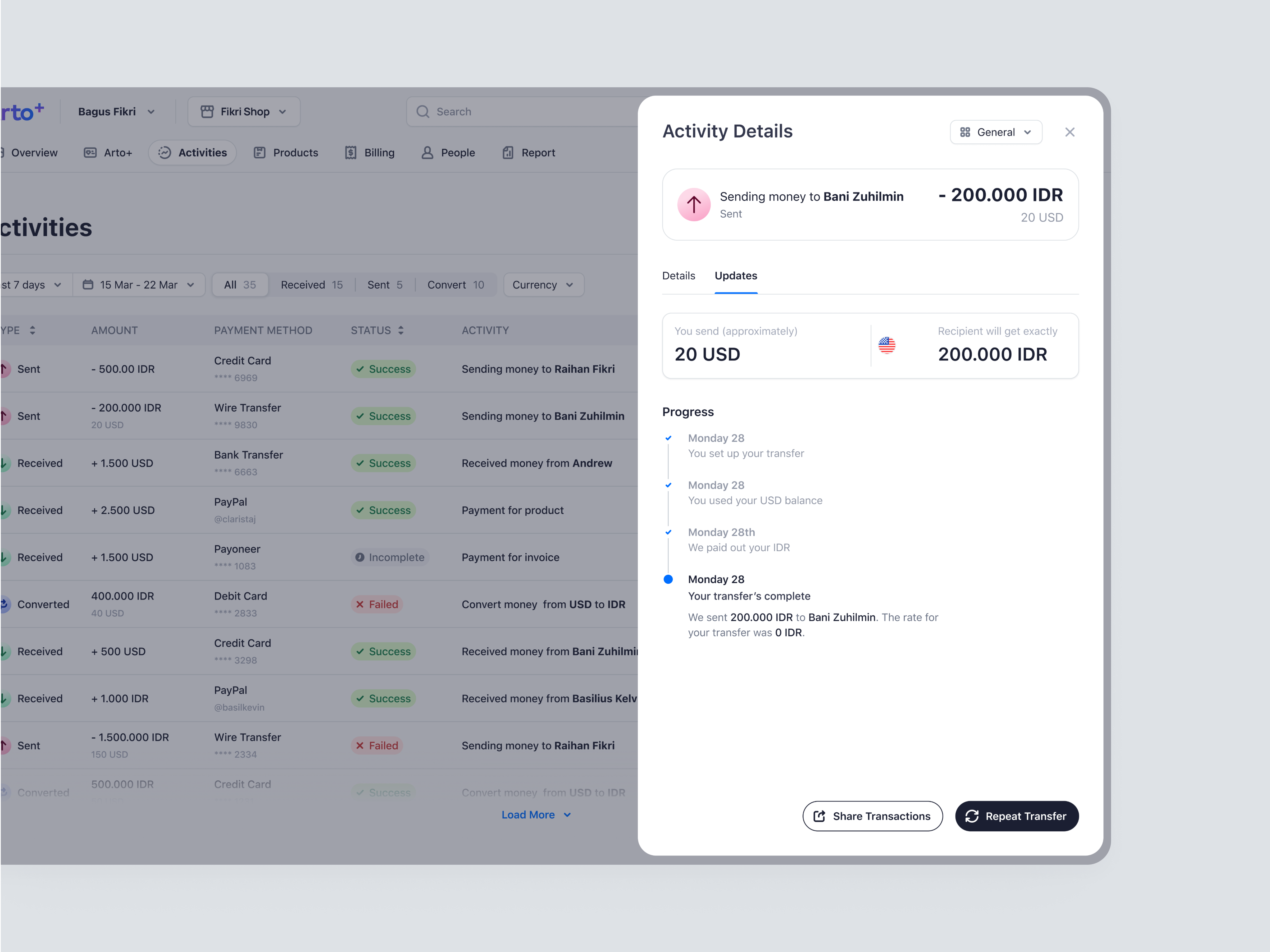 Arto Plus - Transaction Activity Pro Mode in SaaS Payment System by Bagus  Fikri for Fikri Studio on Dribbble