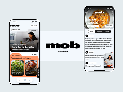 MOB Mobile platform for cooking master recipes coocking livestream mobile app recipe ui ux