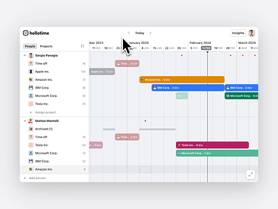 Switch between People and Projects view allocation app capacity hellotime people planning projects switch timeline view