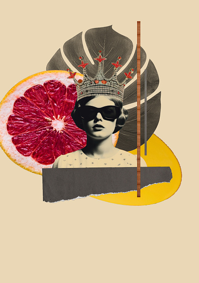 Grapefruit queen collage collage design crown design digital art digital collage fruit girl grapefruit plants poster poster design princess queen retro woman