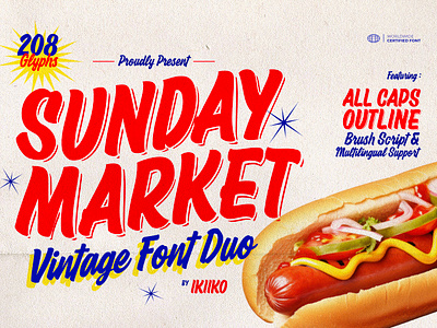 Sunday Market - Vintage Font Duo 60s 60s font american burger classic font font bundle font duo groceries font groceries sign market font market sign pizza retro font signage font sognage typeface typography vintage font