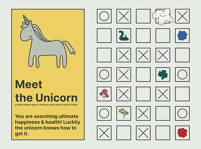 Meet the Unicorn: a simple game on a single sheet of paper board game game game design game inspration graphic design illustration npc one player game