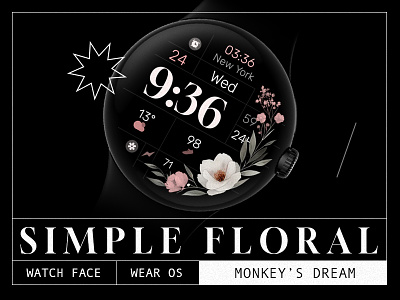 Simple Floral digital watch face dark design digital floral flowers graphic design illustration minimal samsung simple smartwatch technology ui watch watchface wear os