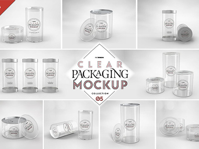 05 Clear Container Packaging Mockups candy caps chocolate clear cylinder gift gifts lids metal nuts packaging plastic pulltabs pvc retail tubes vinyl