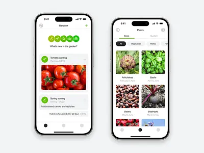 Garden+ : Home and plants screens app cards garden grid home horizontal icons info ios iphone list menu mobile permaculture plants screen toolbar tracker vegetable view