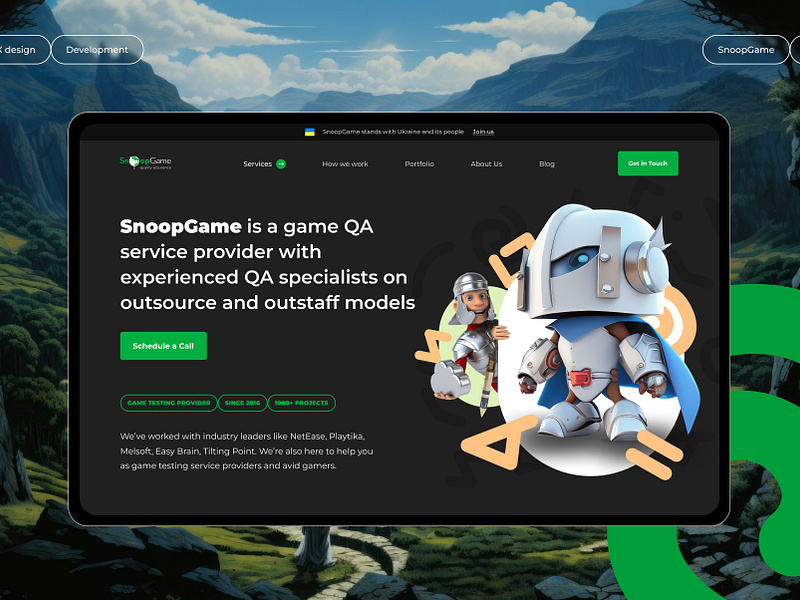 SnoopGame - AI website redesign for a game testing company 🎮 ai ai generated ai tech animation artificial intelligence design digital game gaming graphic design illustration service testing ui ukraine ux uxui webdesign website