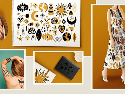 Abstract mystical vector set art deco boheiman boho design esoteric gold golden graphic design illustration lux luxury magic mysterious mystical nature retro set tattoo vintage