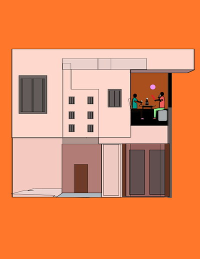 Line illustration silhouette of urban building with people animation graphic design