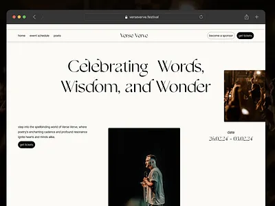 Verse Verve : A one-page website for a local poetry festival animation design event festival imagery minimal design minimalist modern poetry sleek typography ui ui design web design website design