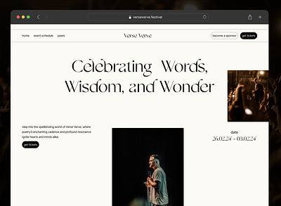 Verse Verve : A one-page website for a local poetry festival animation design event festival imagery minimal design minimalist modern poetry sleek typography ui ui design web design website design