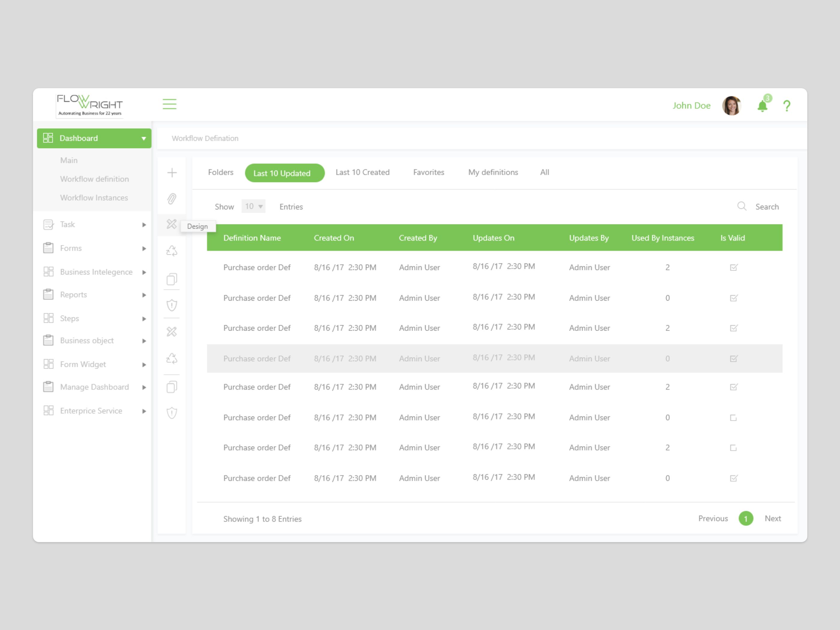 Flowright Web Application software system ui webapp
