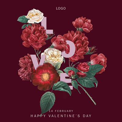Valentine's Day - Poster Design botanicalstyle digitalart flower graphic design love poster posterdesign retro valentineposter