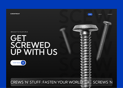 Website Design for screws brand black blue bold cover page dark theme hero section landing page manufacturer minimal screws sipua ui design web design