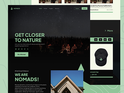 Nomad - Outdoor Community Landing Page adventure camp camping celadon community dark dark mode exploration hiking landing page nature nature exploration nomad outdoor outdoor community web landing page