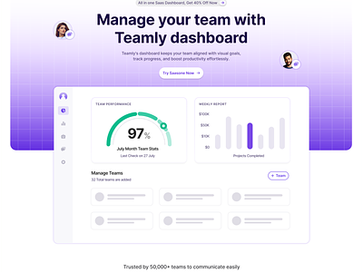 Teamly - Hero Section Design design figma figma kit figma template graphic design landing page saas saas design saas landing page saas ui saas website tailwind team teamly ui ui kit ux website