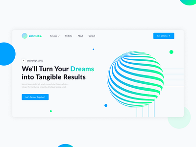 Limitless - Design Agency Landing Page blue branding creativity design digital glossy green landing page layouts nature ui ux ux writing waves web web design