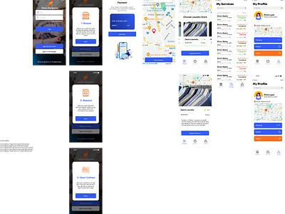 Mockups for Clean Kangaroo, an on-demand laundry service app. figma mobile app mockups