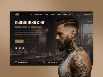 Melicent - Homepage Barbershop Website barbershop creative ui design graphic design haircut hairstyle moderndesign ui uidesign uiux uiuxdesign uxdesign webdesign