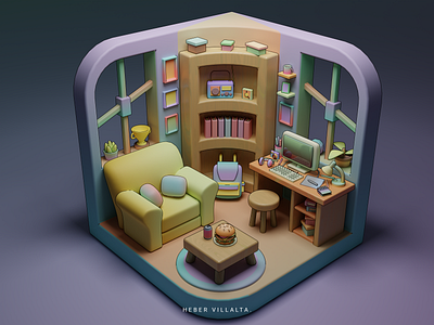 Study Room 3d animation architecture blender colors cycles illustration isometric lights lowpoly render room study