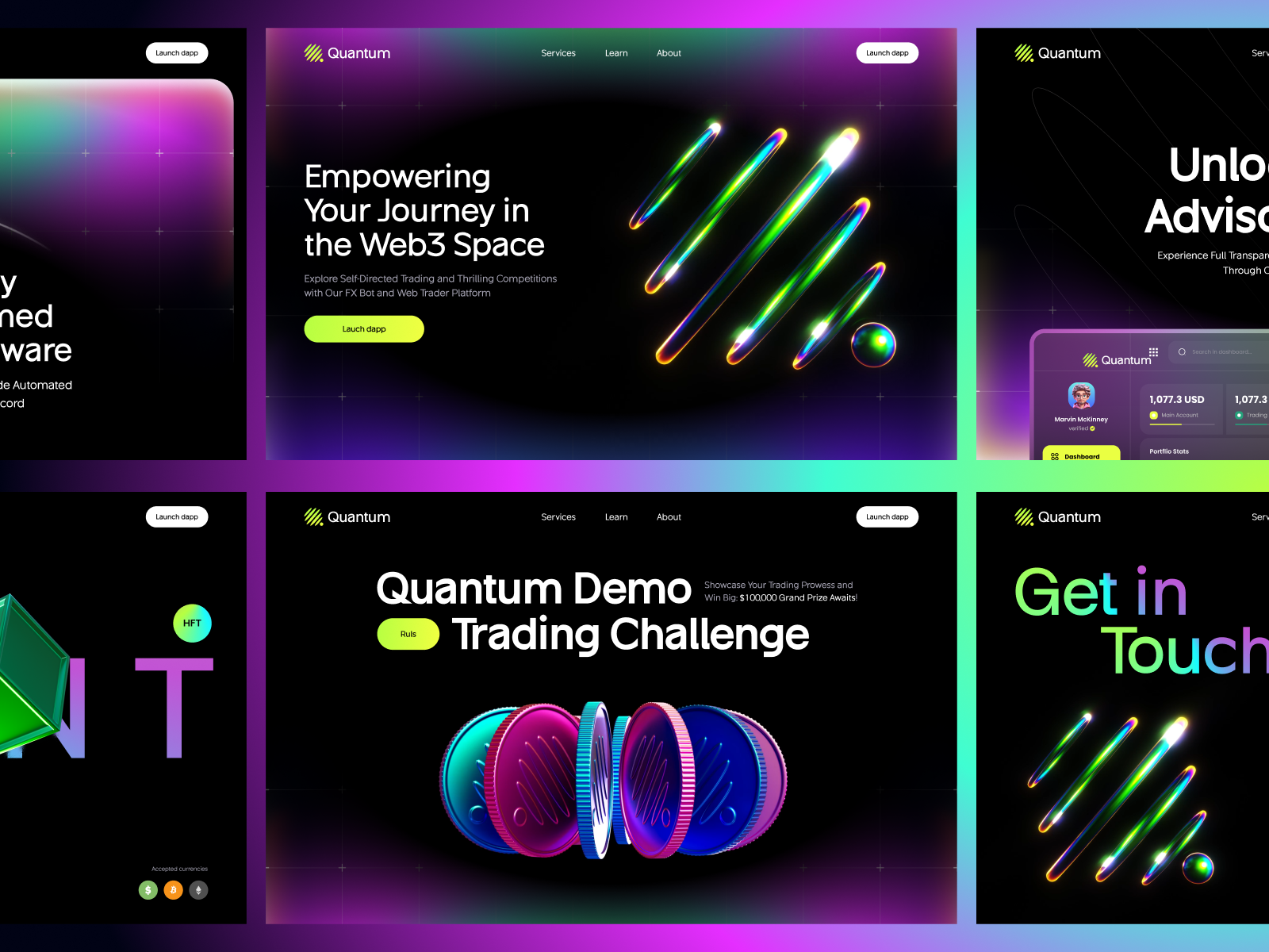 Quantum website flow with 3D assets 3d ai crypto crypto service finance fintech homepage landing landing page landingpage personal site ui ui site wallet web web design web site web3 webdesign website