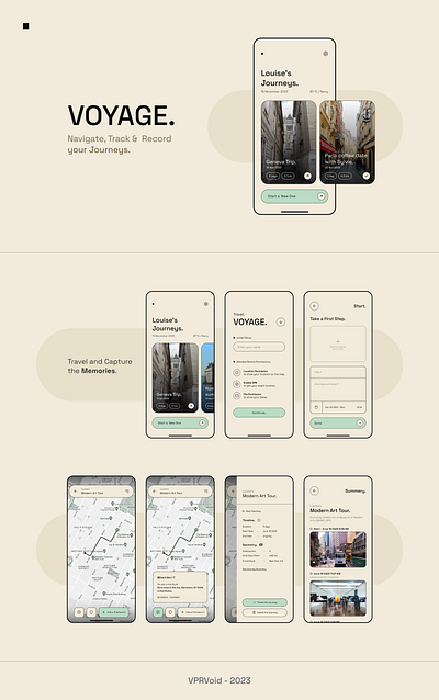 VOYAGE. cream green minimal mobile travel uiux