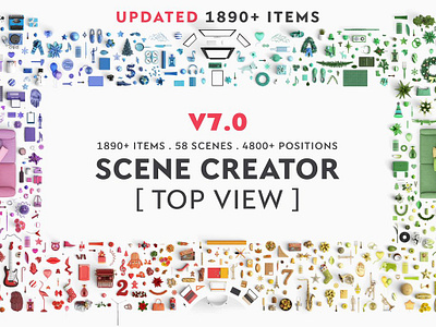 Scene creator [Top view] apple computer tv tablet brand identity clamp press print customizable editable flat lay header hero image knolling mockup mock up mock up multiple position multipurporse scene creator [top view] scene creator mockup