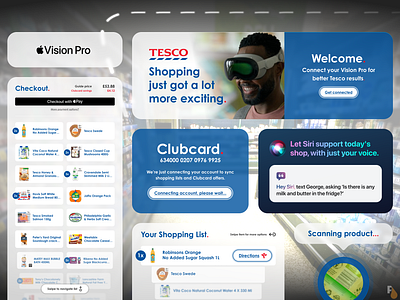 Shopping Concept with Apple Vision Pro, Semi-spatial eCommere apple vision pro ar commerce ar design blue concept design ecommerce groceries shopping siri spatial computing tesco ui vr commerce vr design